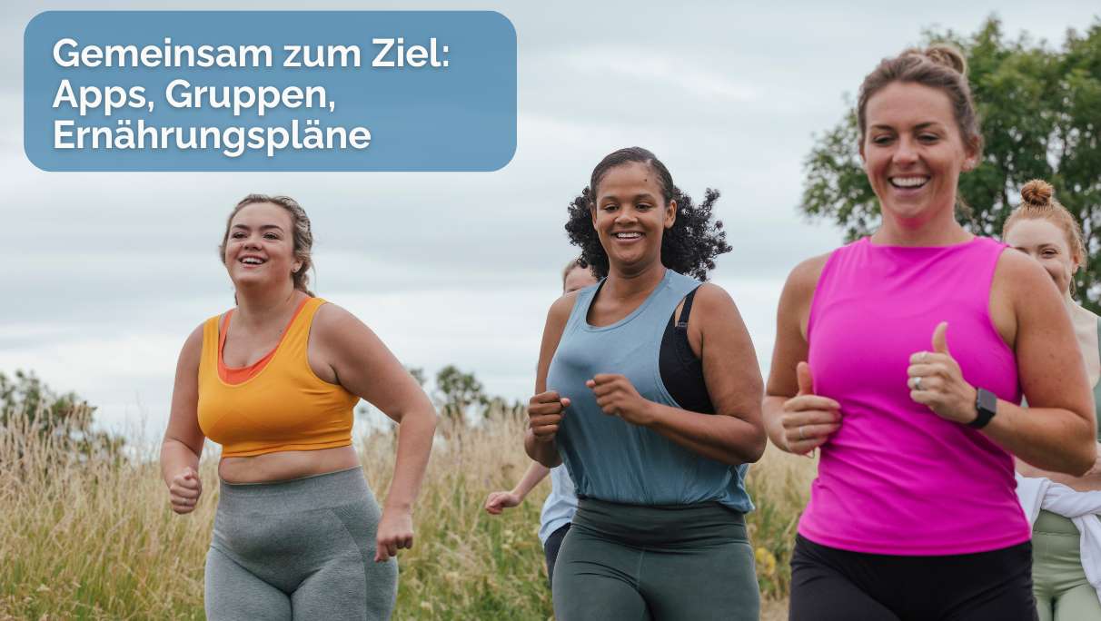 Drei Frauen joggen gemeinsam und wollen Gewicht reduzieren. Sie brauchen Hilfe beim abnehmen.